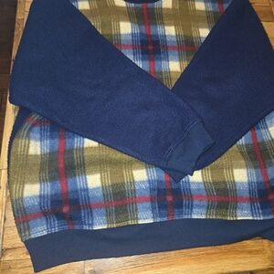 bugle boy company Fleece Plaid Front Solid Back  Mens Pullover Sz L WARM Retro